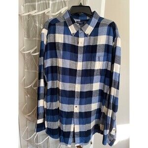 Croft and Barrow Blue Plaid Flannel Shirt Men's Top Cabincore Size XL
